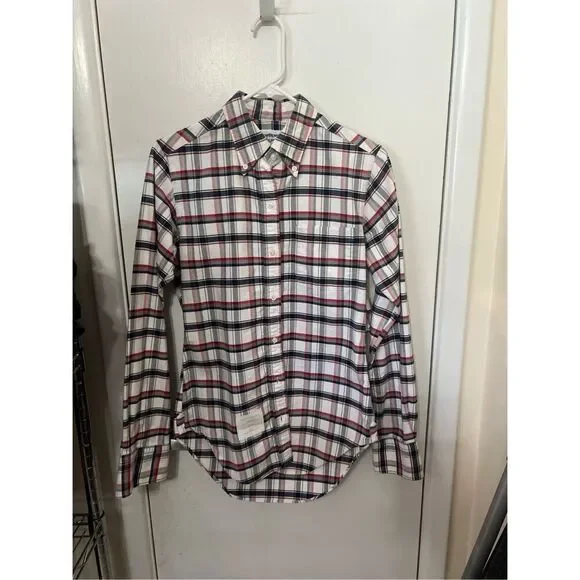 Thom Browne Plaid Print Long Sleeve Button Down Shirt Womens Size XS - Picture 1 of 9